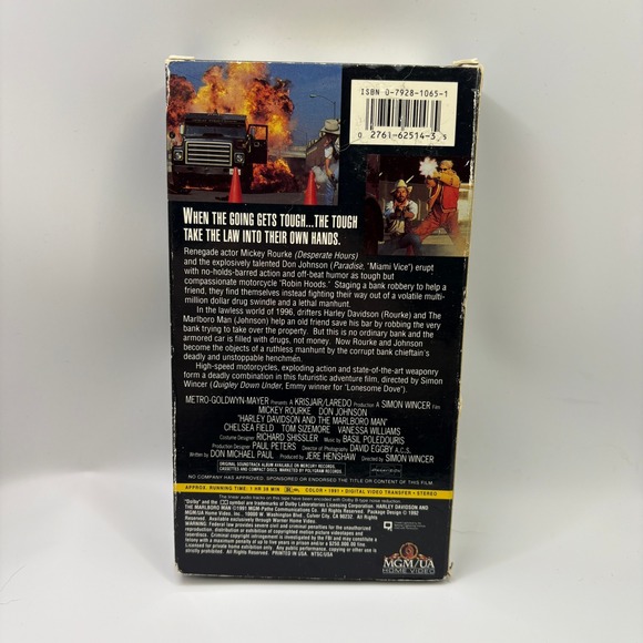 Harley Davidson and the Marlboro Man VHS Mickey Rourke Don Johnson 1991 MGM/UA - Picture 2 of 2